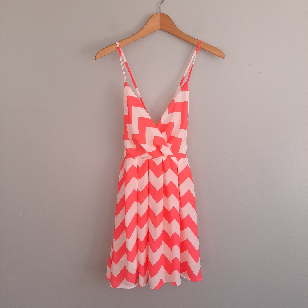 Cals Neon Pink & White Chevron Patterned Sun Dress